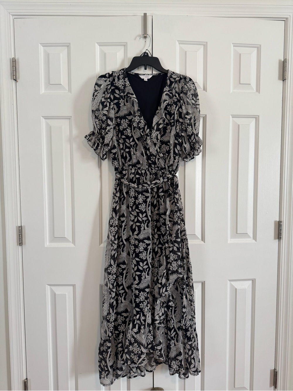 LC Lauren Conrad Black and White Floral Wrap Midi Dress